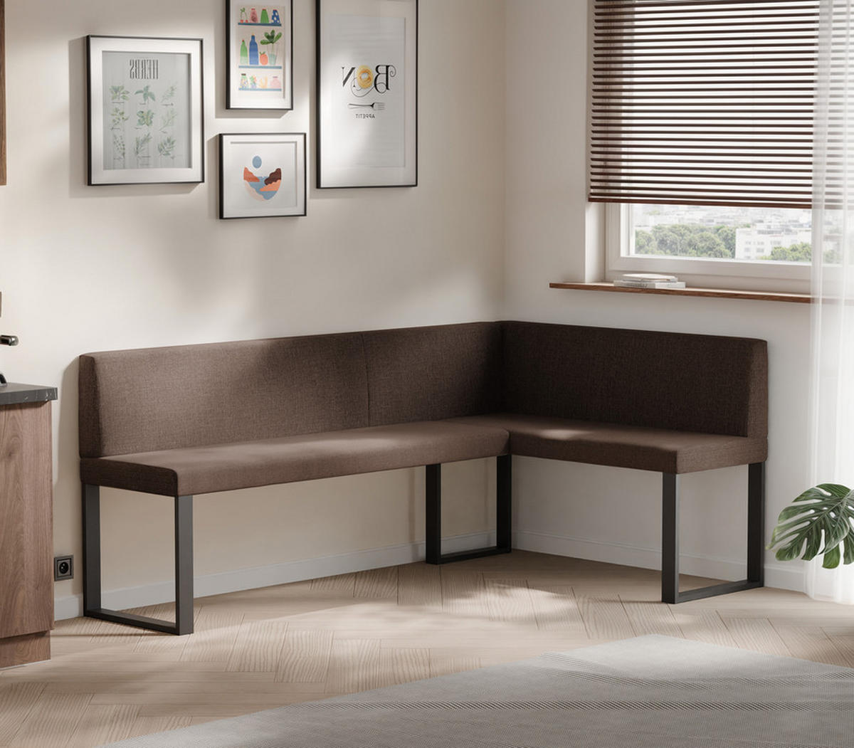 ECKBANK rechts SANA U Webstoff glatt, 168/168 cm Braun - Braun, Textil/Metall (128/168cm) - Idohome
