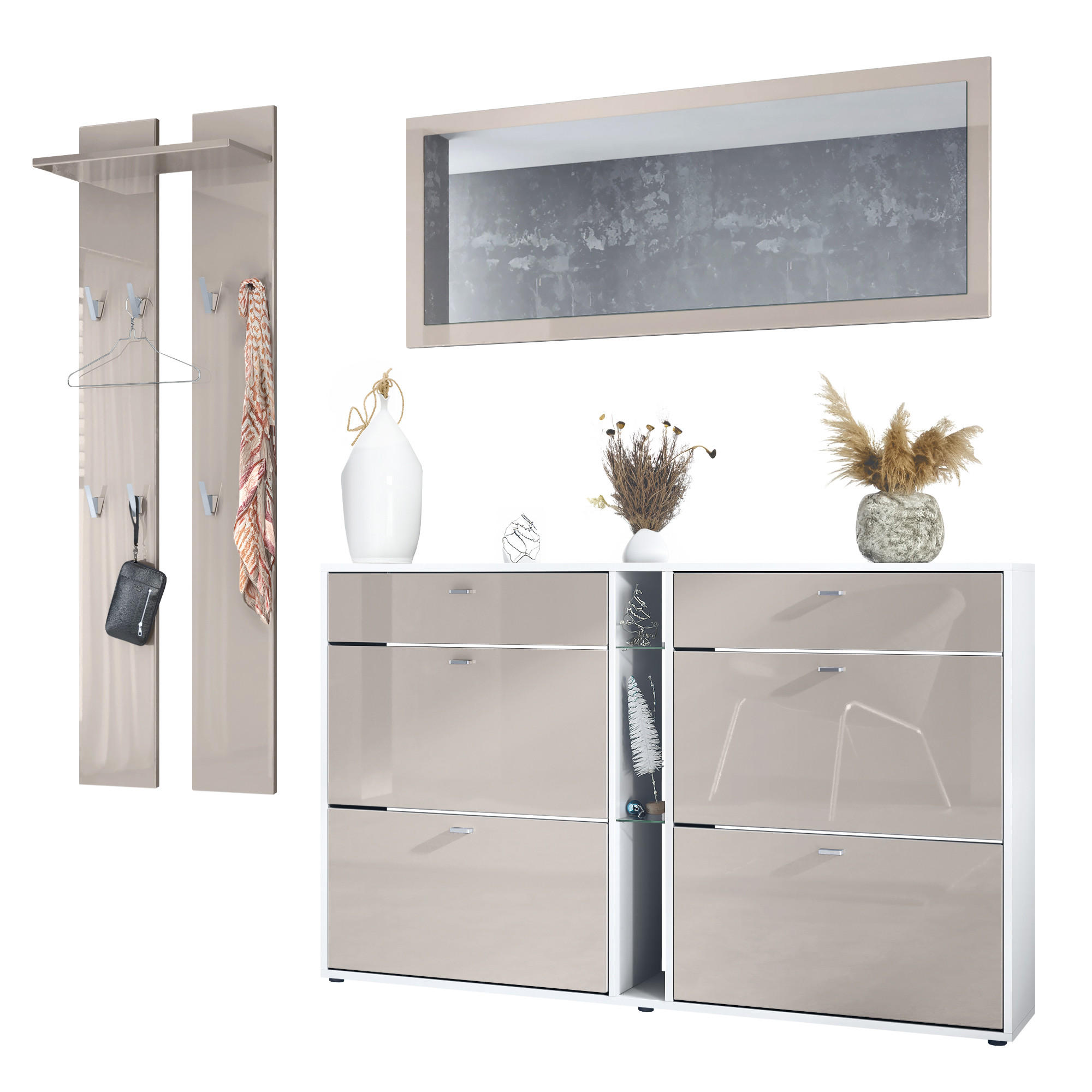 GARDEROBE Orlando Sandgrau Hochglanz - Sandfarben, Holzwerkstoff (215/210/28cm) - Vladon
