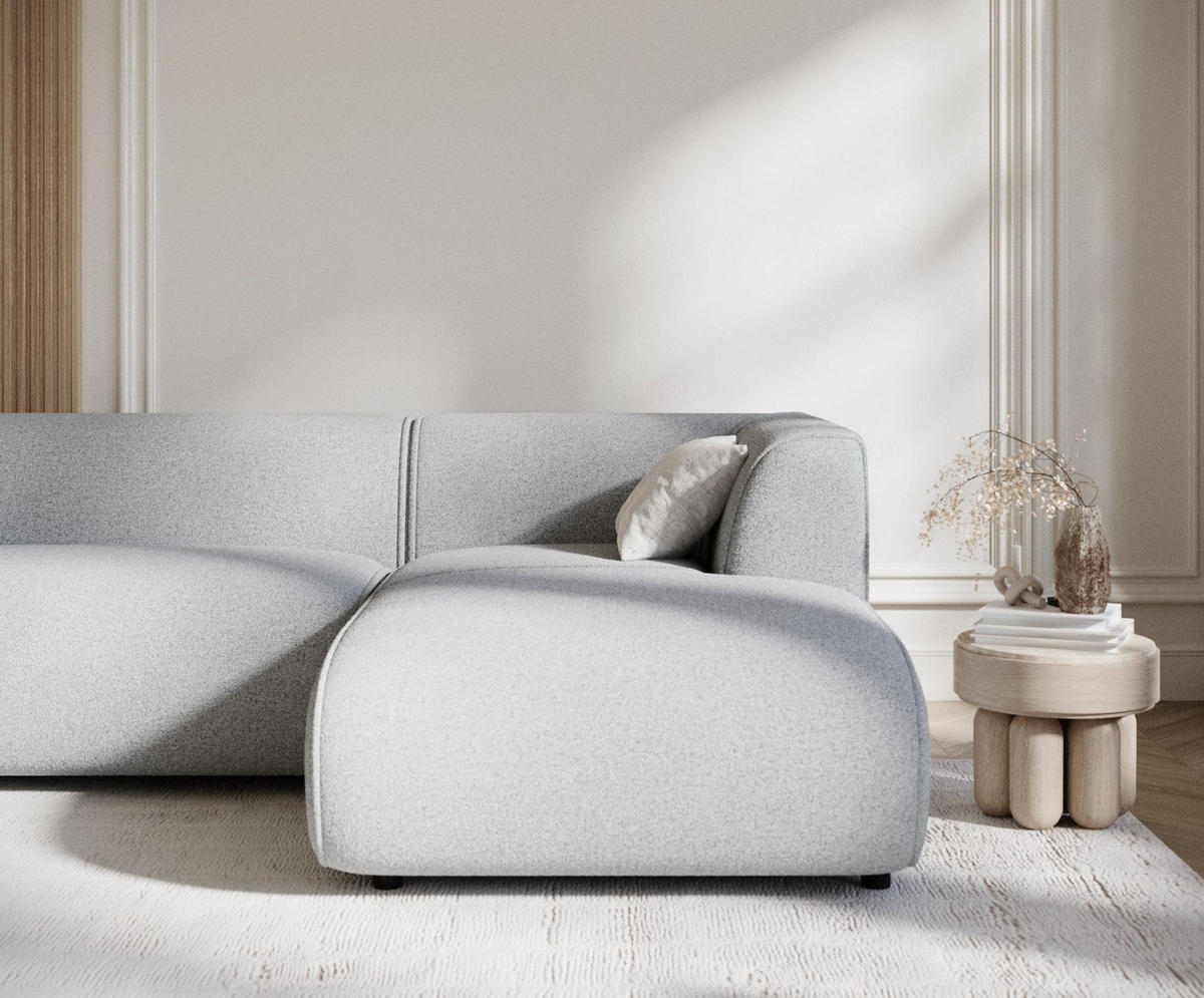 ECKSOFA Melani Hellgrau Webstoff - Rechts Seite - Hellgrau/Schwarz, Holz/Holzwerkstoff (162/256cm) - Maison de Reve