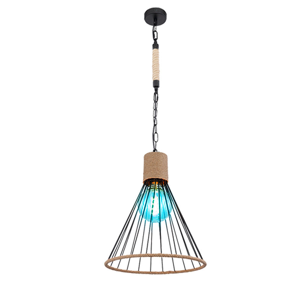 LED HÄNGELEUCHTE Hanfseil Schwarz - Schwarz, Metall (35/35/140cm) - Globo Lighting