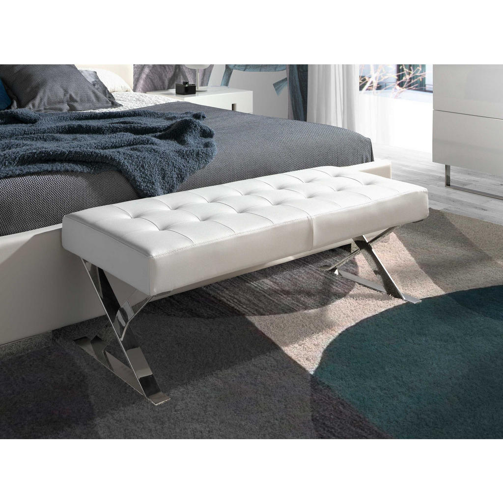 Thumbnail - Angel Cerda Sitzbank, Weiß, Edelstahl, Leder, 120x42x45 cm, Esszimmer, Bänke, Sitzbänke