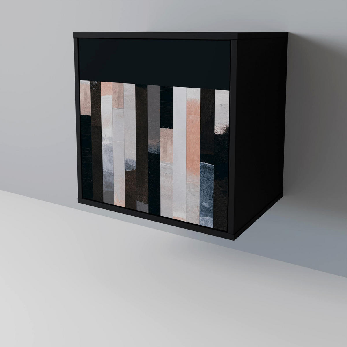 SIDEBOARD COLLAGE OF RECTANGLES, Schwarz, 57,5x42x70,5 cm, Schwarze Metall-Sternfüße - Multicolor/Schwarz, Holzwerkstoff/Metall (57.5/70.5/42cm) - SpaceRebels