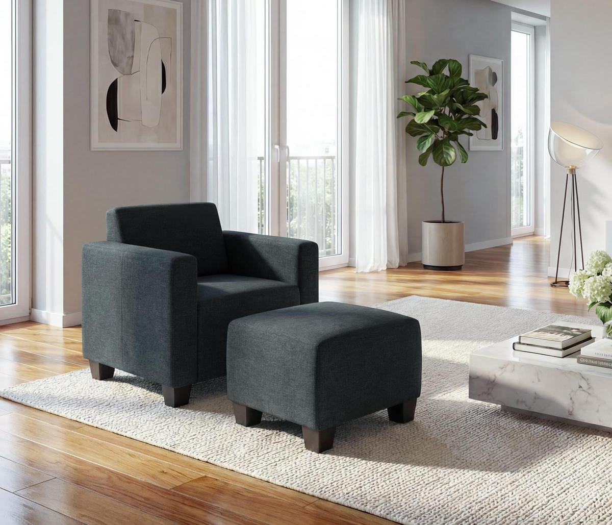 SESSEL MIT OTTOMANE Anthrazit - Anthrazit, Textil (58/76/58cm) - MCW
