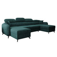 WOHNLANDSCHAFT Ribella 5 Türkis 345/180/100 cm mit Schlaffunktion - Türkis/Schwarz, Textil/Metall (345/100/180cm) - AX Living