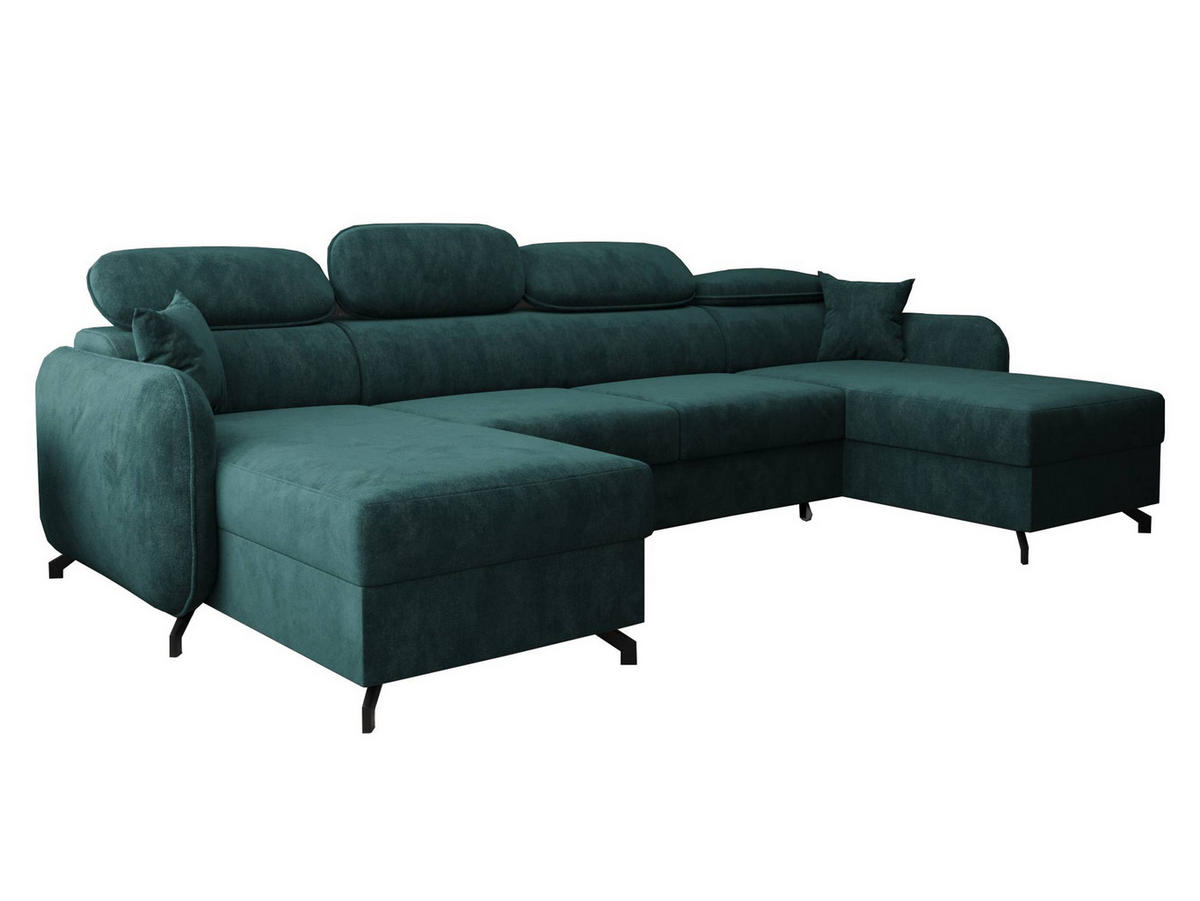 WOHNLANDSCHAFT Ribella 5 Türkis 345/180/100 cm mit Schlaffunktion - Türkis/Schwarz, Textil/Metall (345/100/180cm) - AX Living