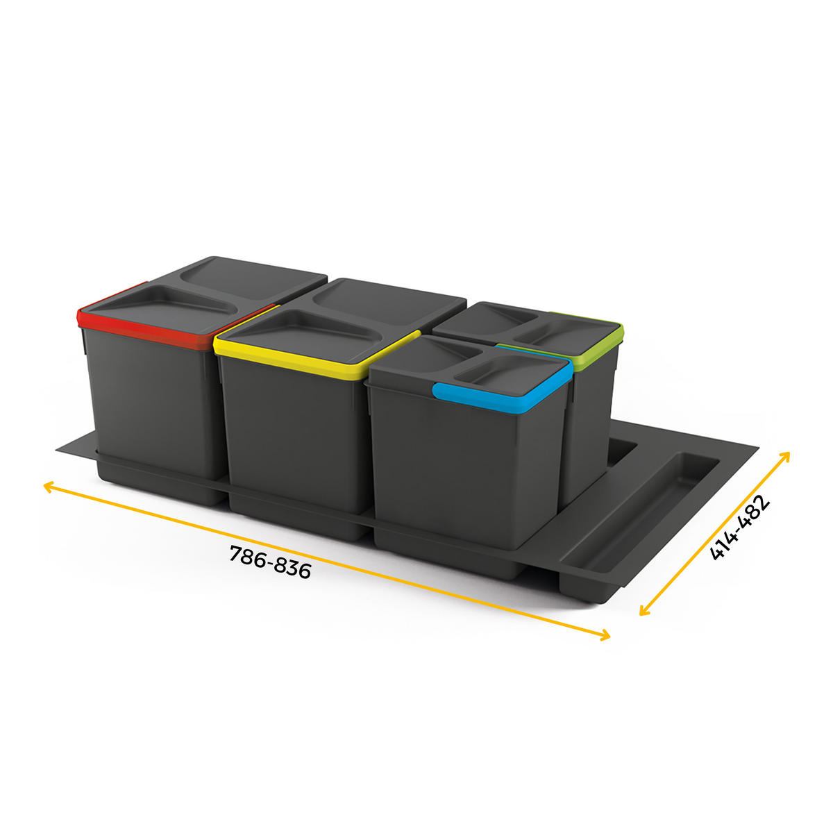 RECYCLINGBEHÄLTER für Küchenschublade mit Boden, Höhe 266mm, 2x15Liter, 2x7Liter, Modul 900mm, Kunststoff Anthrazitgrau 4er-set - Anthrazit, Kunststoff (53/30/86cm) - EMUCA