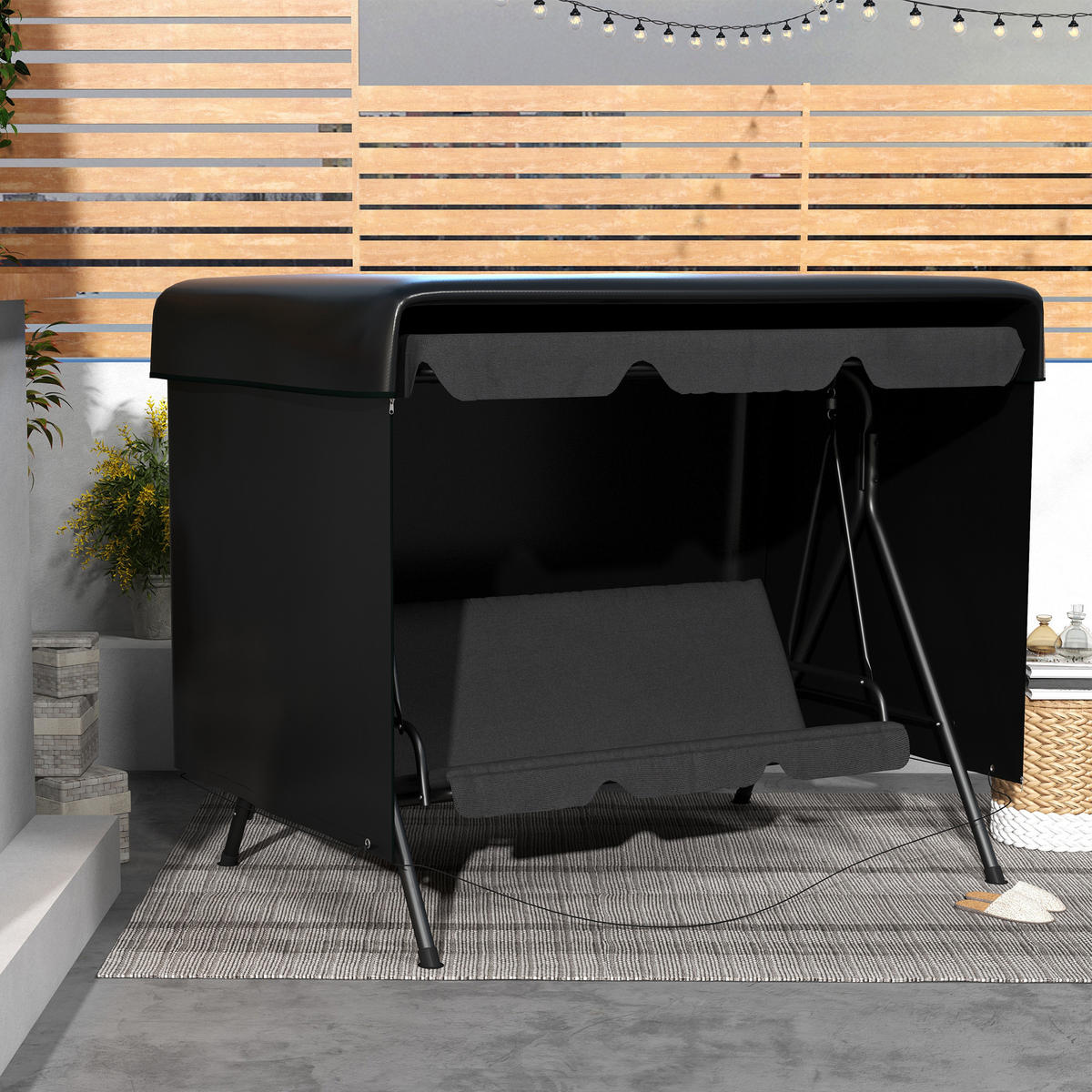 GARTENMÖBELABDECKUNG DE-07077 wetterfest, XL, für Hollywoodschaukel Schwarz - Schwarz, Kunststoff (155/150/215cm) - ComfortXL