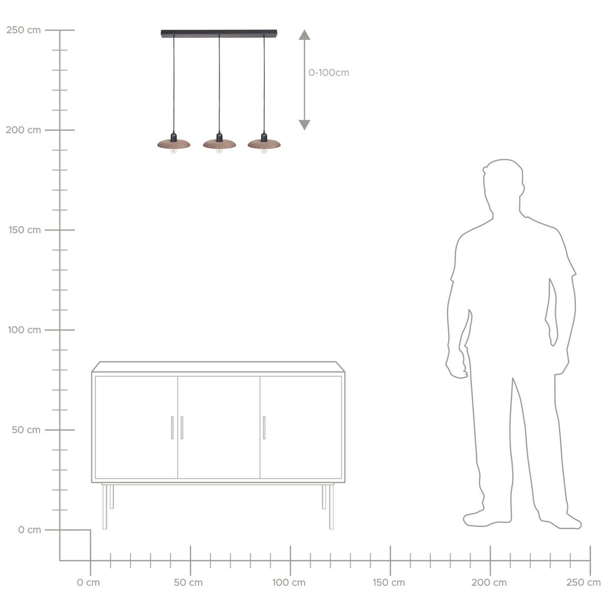 HÄNGELEUCHTE Manjeera 17/92/107 cm - Dunkelbraun, Holz (17/92/107cm) - Beliani