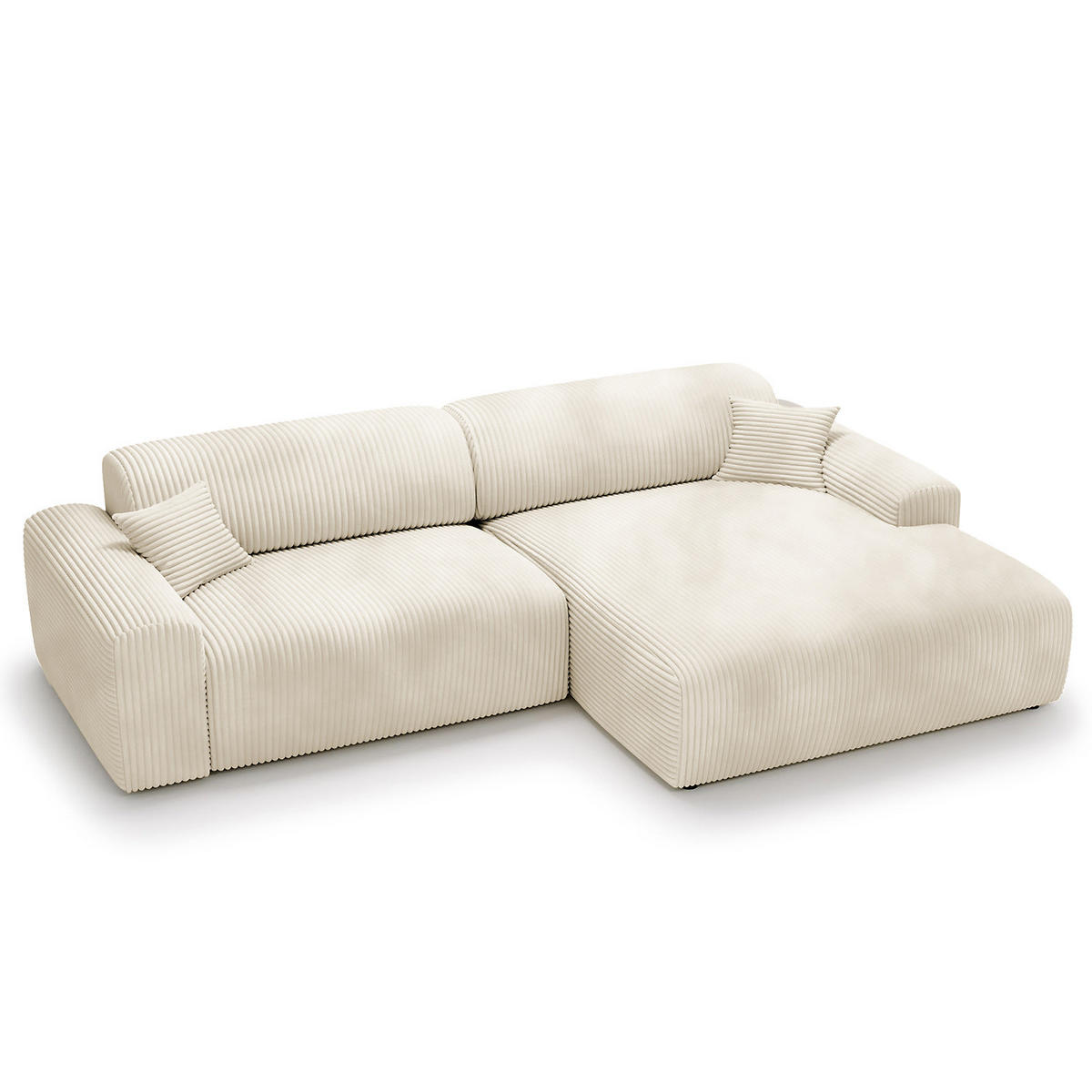 ECKSOFA mit Longchair - Cord - Creme/Schwarz, Kunststoff/Textil (284/178cm) - home24