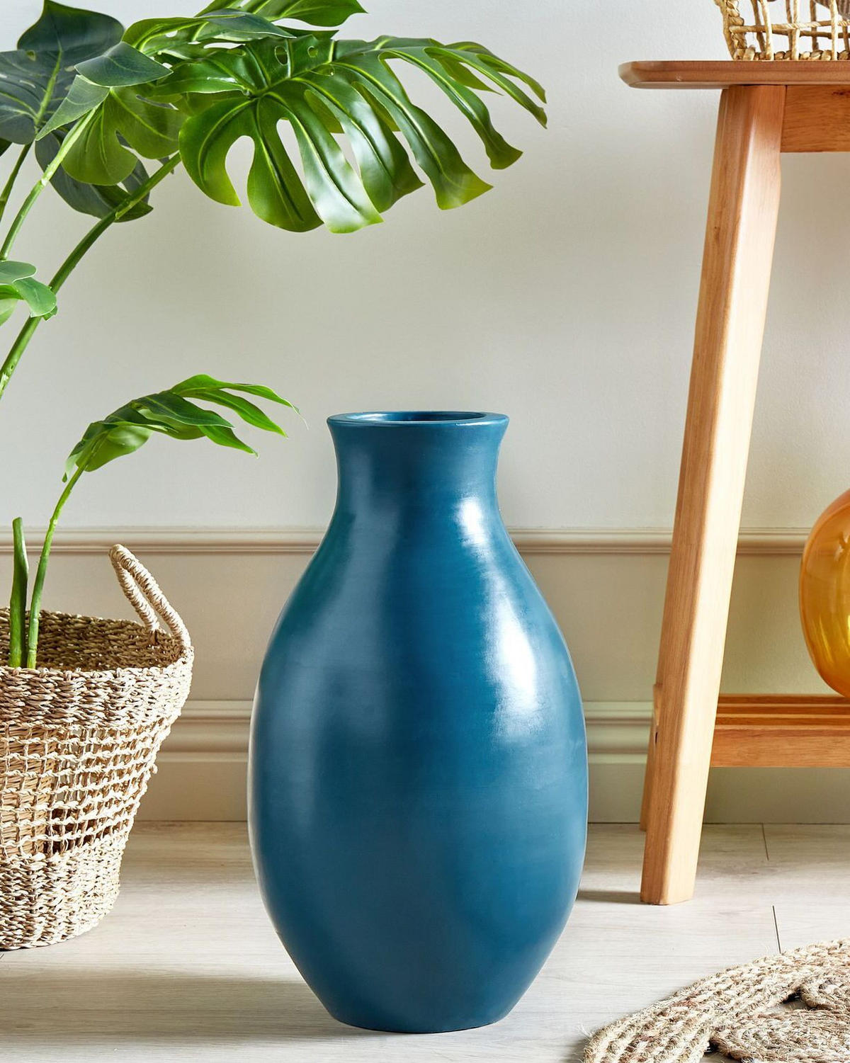DEKOVASE Terrakotta blau Stagira - Blau, Stein (48cm) - Beliani