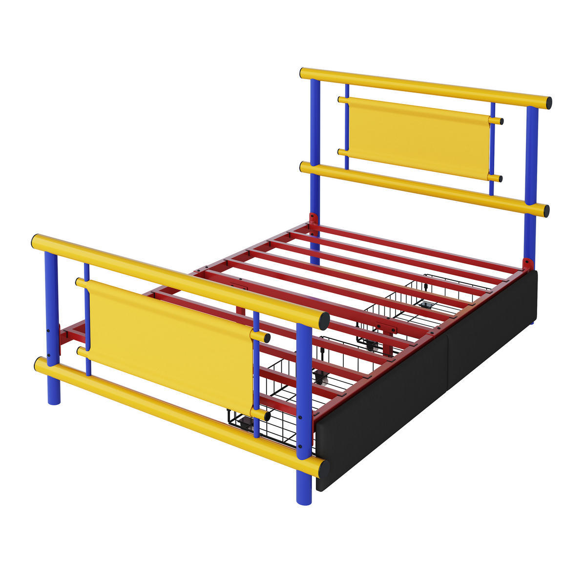 METALLBETT 90/200 cm Blau mit 2 Schubladen - Blau, Metall (90/200cm) - Oxeza