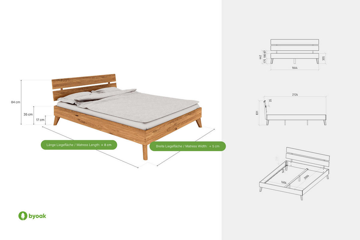 GREG 2 BETT Wildeiche - Wildeiche, Holz (200/190cm) - byoak
