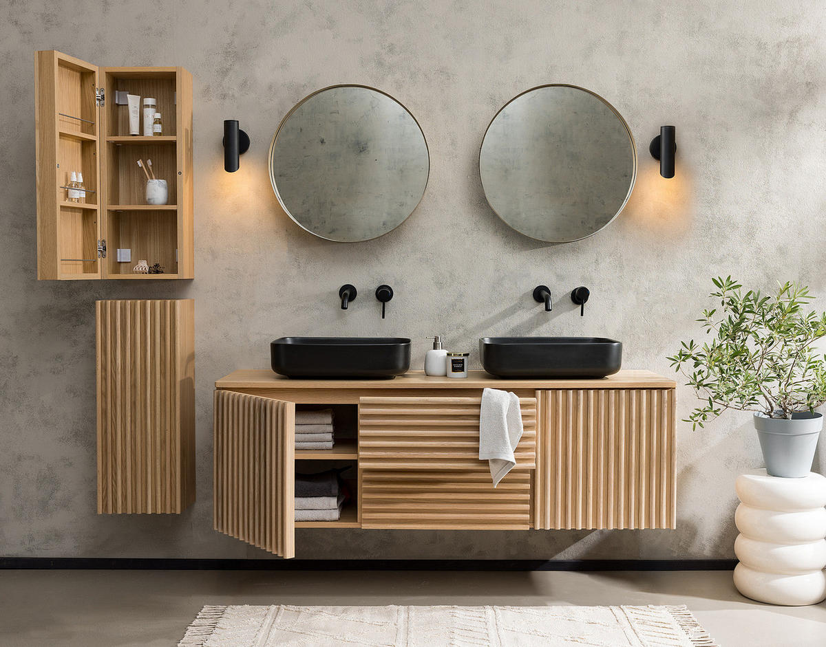 DOPPELWASCHTISCH - Echtholzfurnier - Eiche - Ohne Becken & Armatur - Braun, Holzwerkstoff (160/52/50cm) - home24