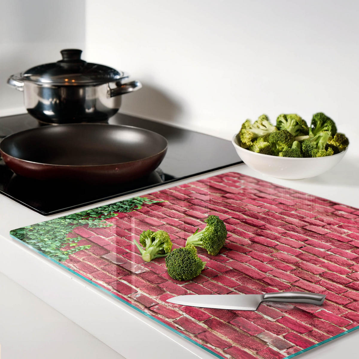 GLASPLATTE 60x52 cm Ziegelmauer - Rot, Glas (60/0.4/52cm) - TULUP