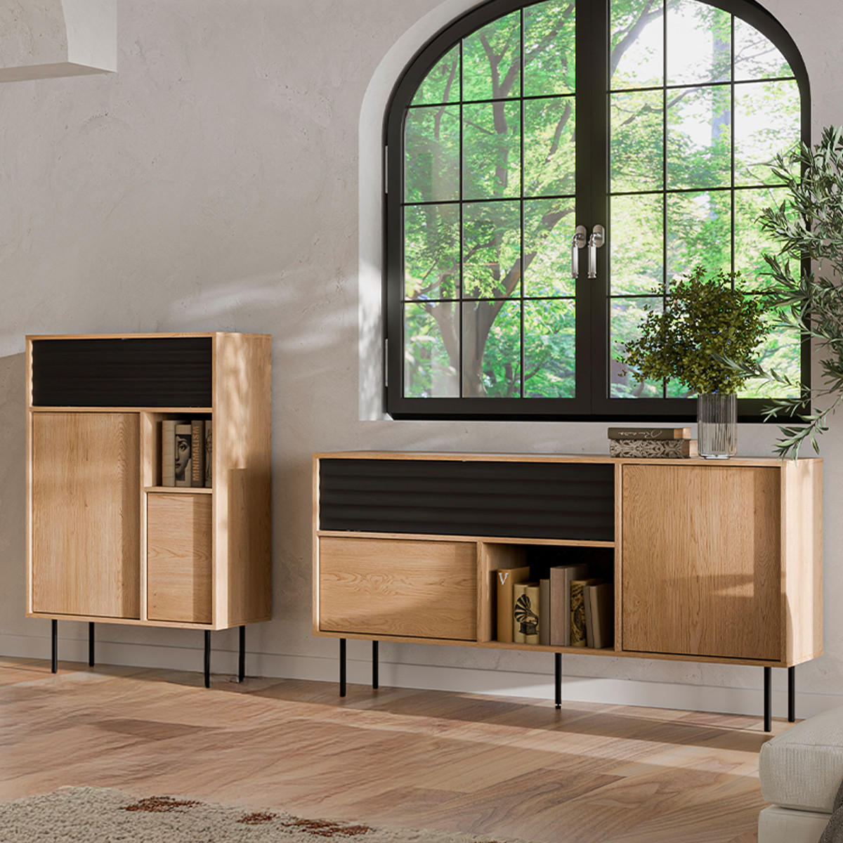 SIDEBOARD Astra Holz und Schwarz - Schwarz, Holzwerkstoff (151.5/80/40cm) - Petits-meubles