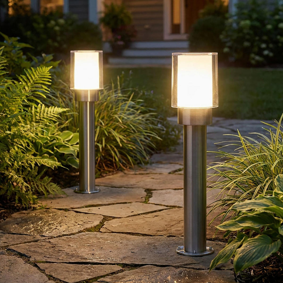 LED STEHLEUCHTE PITA Edelstahl Silber 2er Set - Silberfarben, Metall (12/12/50cm)