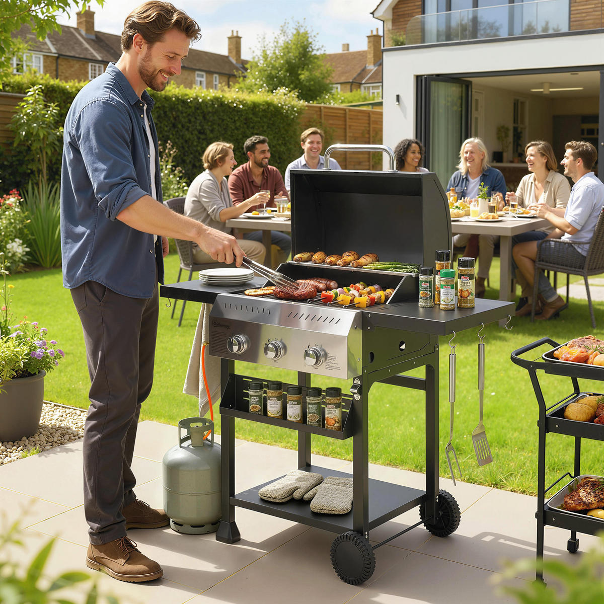 GASGRILL Edelstahl Metall Schwarz - Schwarz, Metall (57/102/123cm) - Outsunny