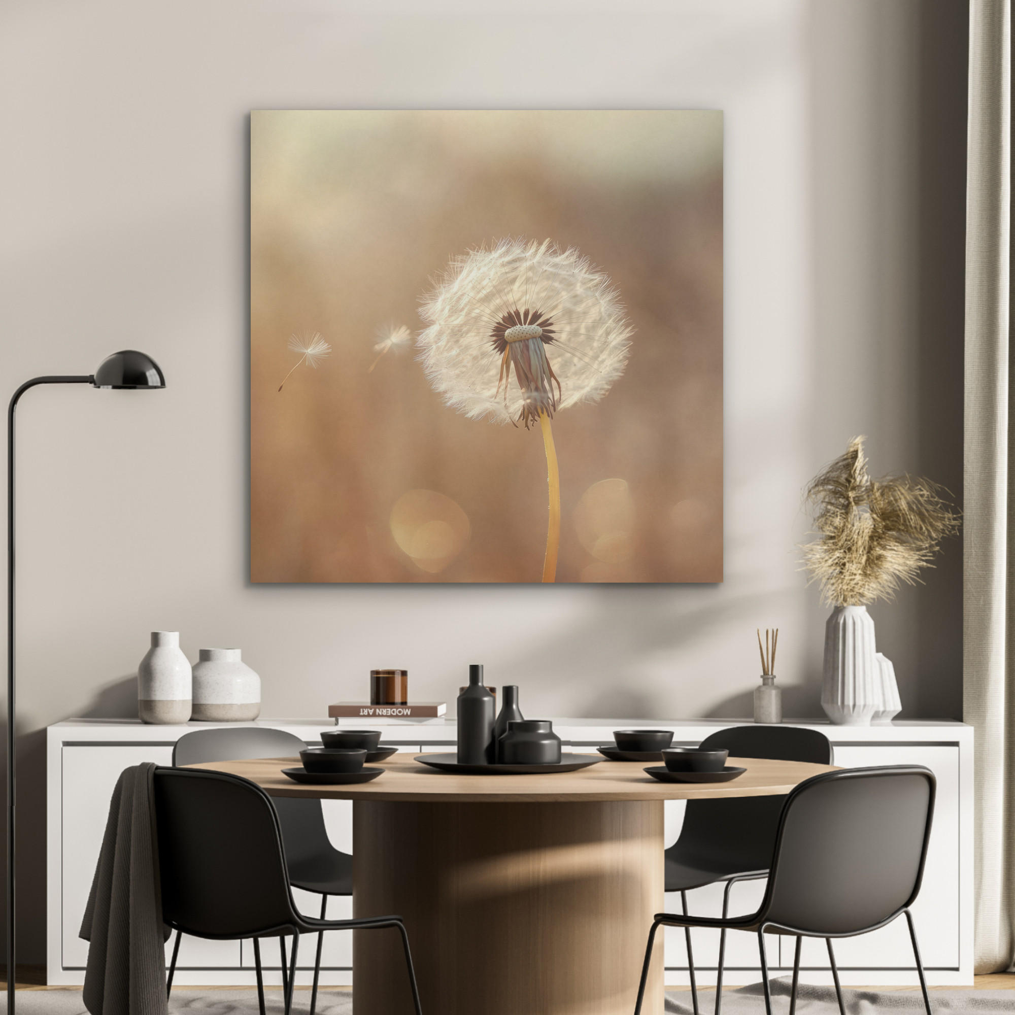 AKUSTIKPANEEL Löwenzahn - Beige - Natur - Blume 90x90 cm - Hellbraun, Textil (90/0.9/90cm) - MuchoWow