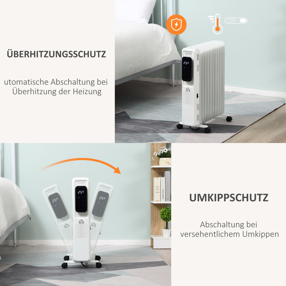 HEIZKÖRPER, 2500W, 3 Heizstufen 24-Stunden-Timing, Weiß, Stahl - Weiß, Kunststoff/Metall (24/63/50.5cm) - HOMCOM