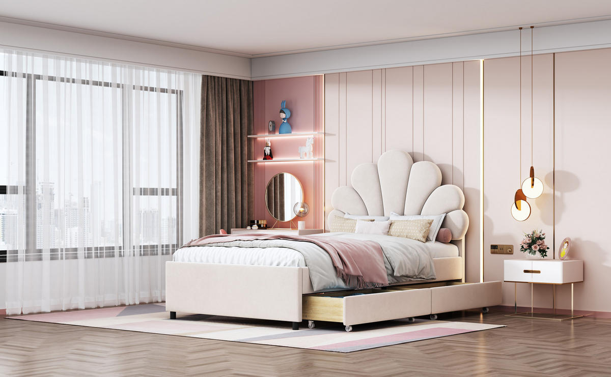 KINDERBETT 90x200 cm Samt beige - Beige, Textil (90/200cm) - LEBENLANG