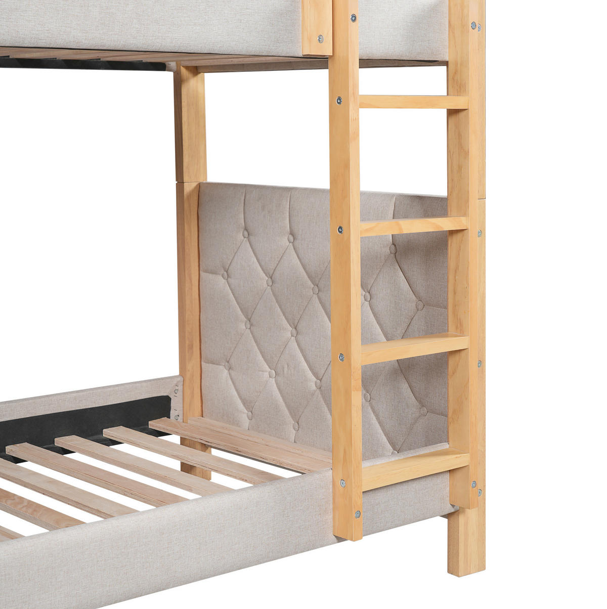 ETAGENBETT 90/200 cm Grau/Natur mit Treppe und weicher Schutzkante - Grau, Holz (90/200cm) - Flora Grace