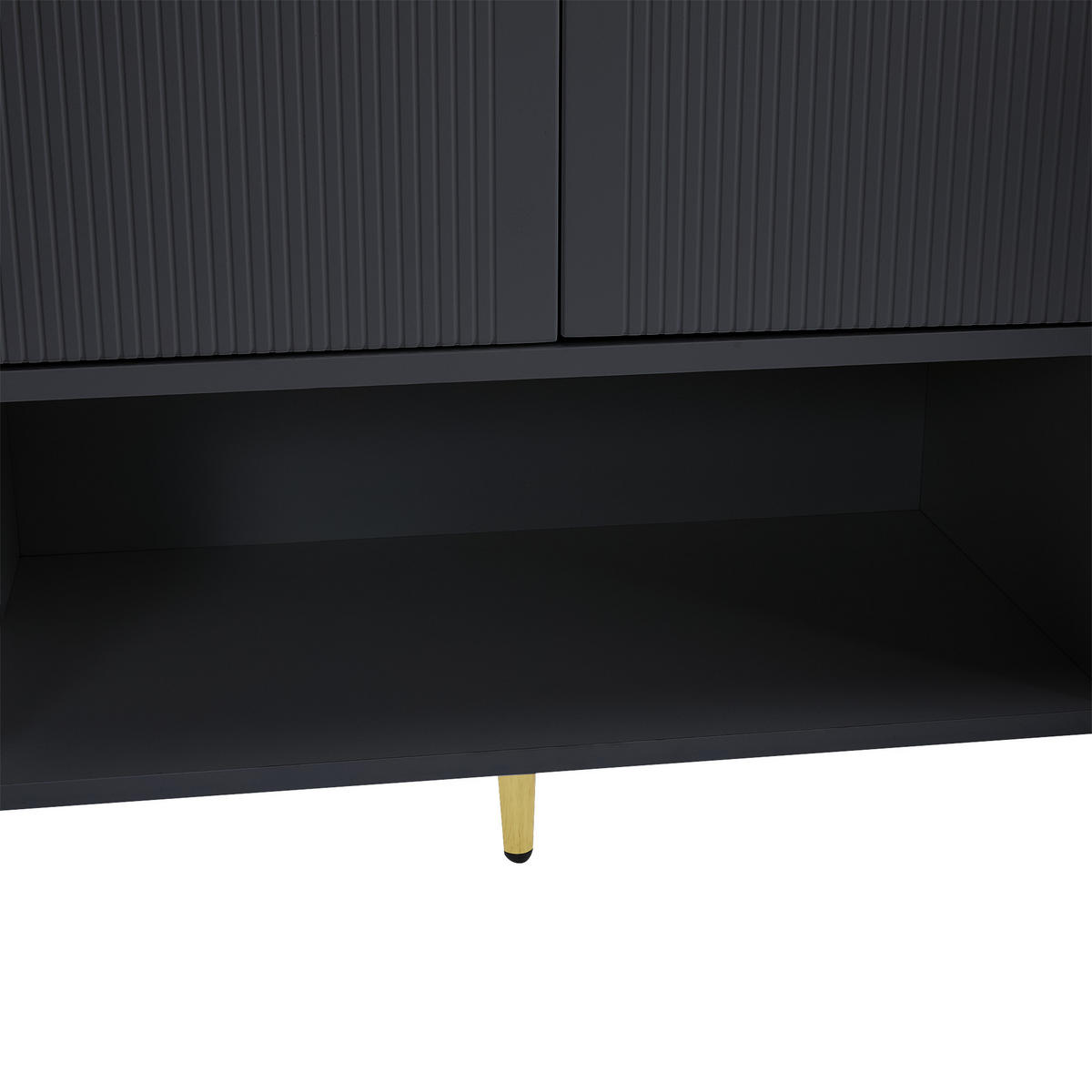 SCHUHSCHRANK in Schwarz Schuhregal mit 2 Schubladen und 4 Türen für Flur, B130/T37/H100cm - Goldfarben/Schwarz, Holzwerkstoff/Metall (130/100/37cm) - STILVORA
