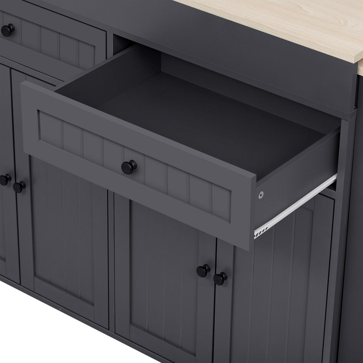 KÜCHENINSEL 112-180.5x45x92.2 cm mit Ausziehplatte & Rollen - Grau, Holzwerkstoff (180.5/92.2/45cm) - Modfu