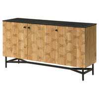 SIDEBOARD Akazie 150x40x76 natur lackiert / Marmor schwarz LONDON #100 - Braun, Holz (150/76/40cm) - Massivmoebel24