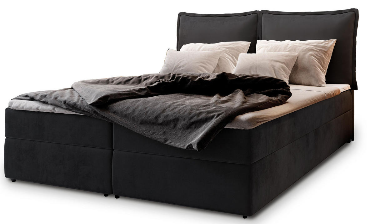 POSTEL BOXSPRING LENTE 160x200 cm, s matrací a úložným prostorem, černá - černá, kompozitní dřevo/textil (160/200cm) - MASSENO