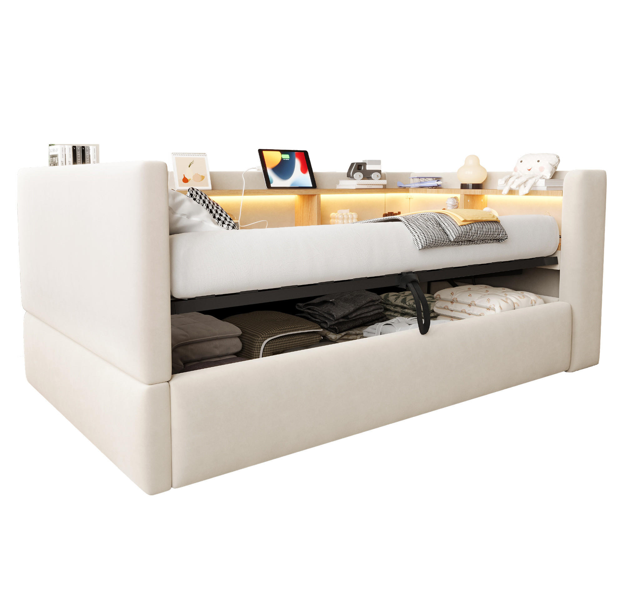 Okmyhome Polsterbett Beige 90x190 cm