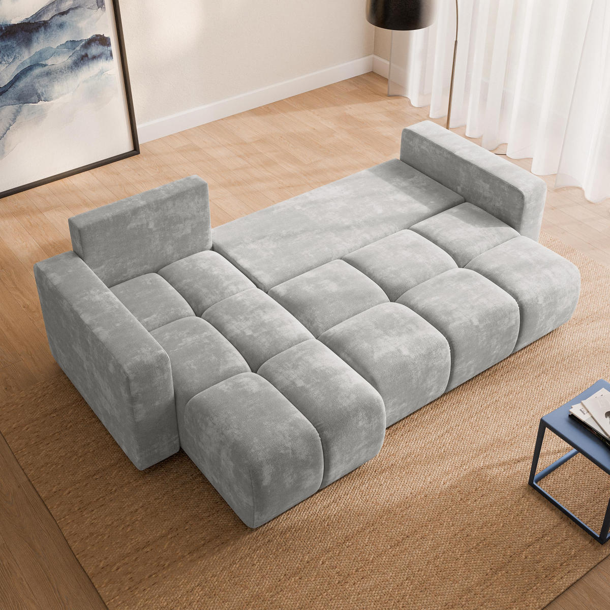ECKSOFA RAMIL Hellgrau Chenille mit Schlaffunktion - Hellgrau, Holz (240/149cm) - MASSENO