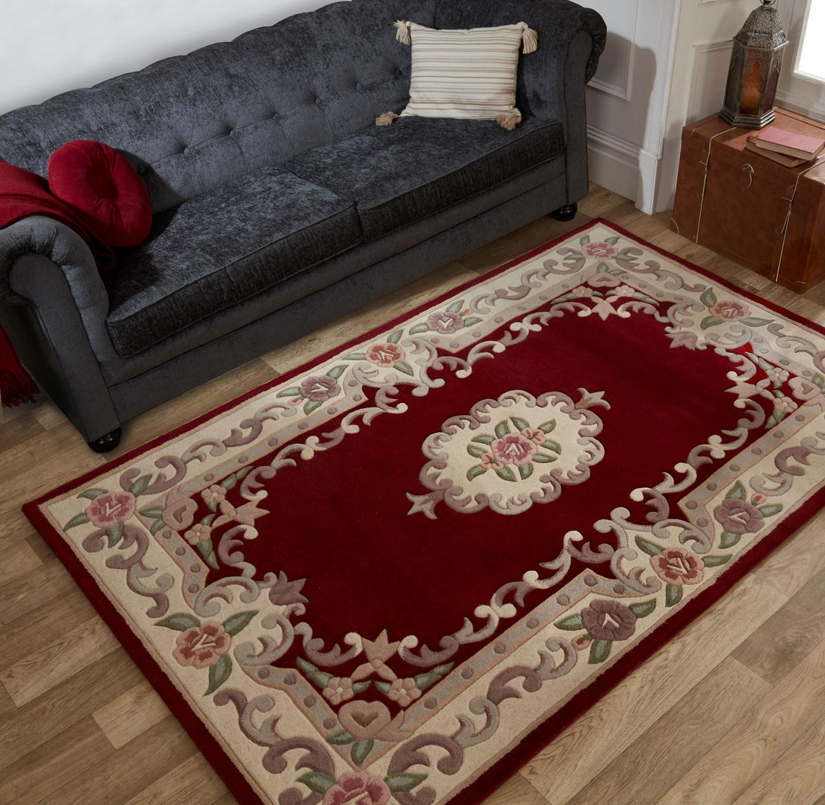 WOLLTEPPICH Aubusson-Muster handgeknüpft BEAULY, Rot-Beige 150x240 cm - Rot, Textil (150/240cm) - KADIMA DESIGN