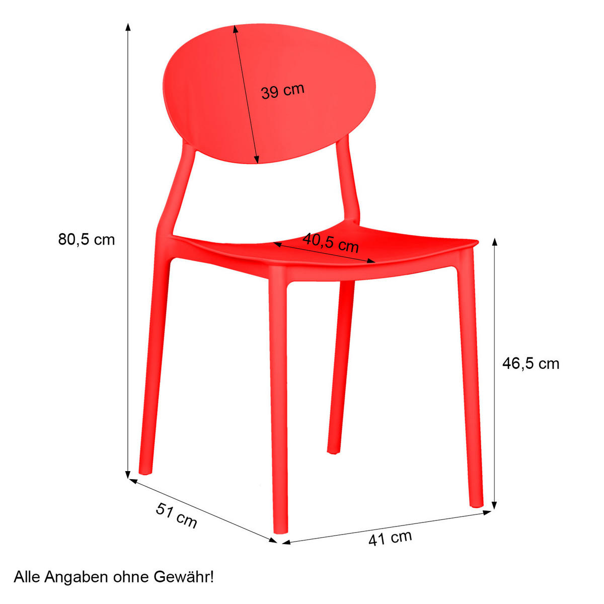 GARTENSTUHL 4er-Set Kunststoff Rot - Rot, Kunststoff (41/80/51cm) - Homestyle4u