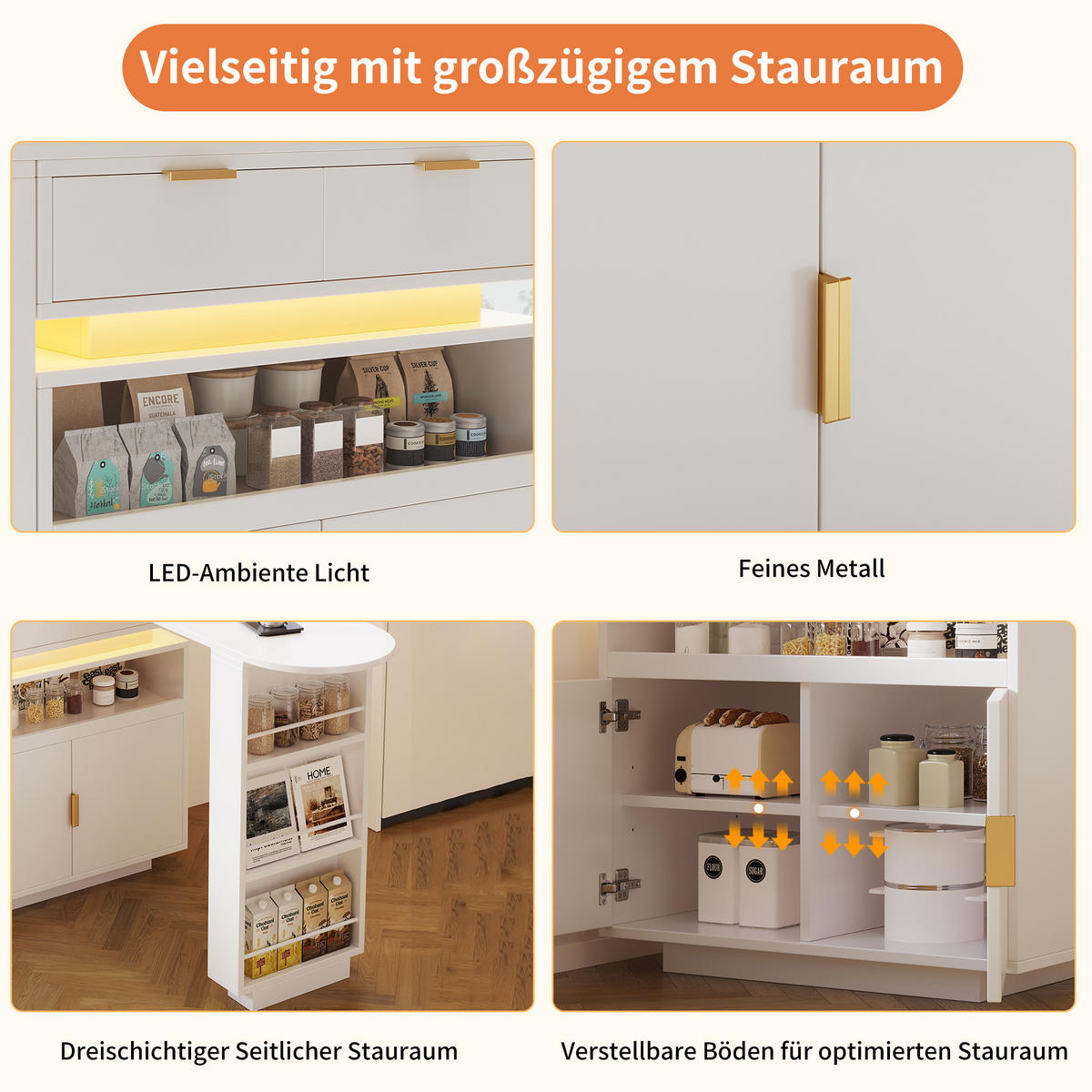KÜCHENINSEL 115/40/99.5 cm Weiß mit 1 Schubladen, LED‑Beleuchtung und Stauraum - Weiß, Holz/Holzwerkstoff (100/90/80cm) - Oxeza