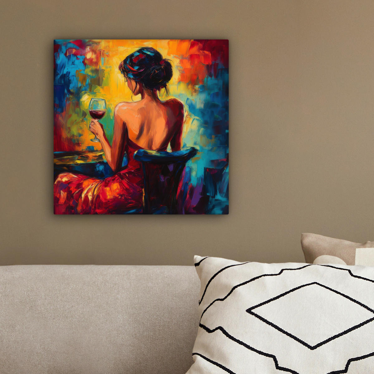 LEINWANDBILD Wein - Frau - Stimmungsvoll - Farbenfroh 20x20 cm - Bordeaux, Textil (20/20cm) - MuchoWow