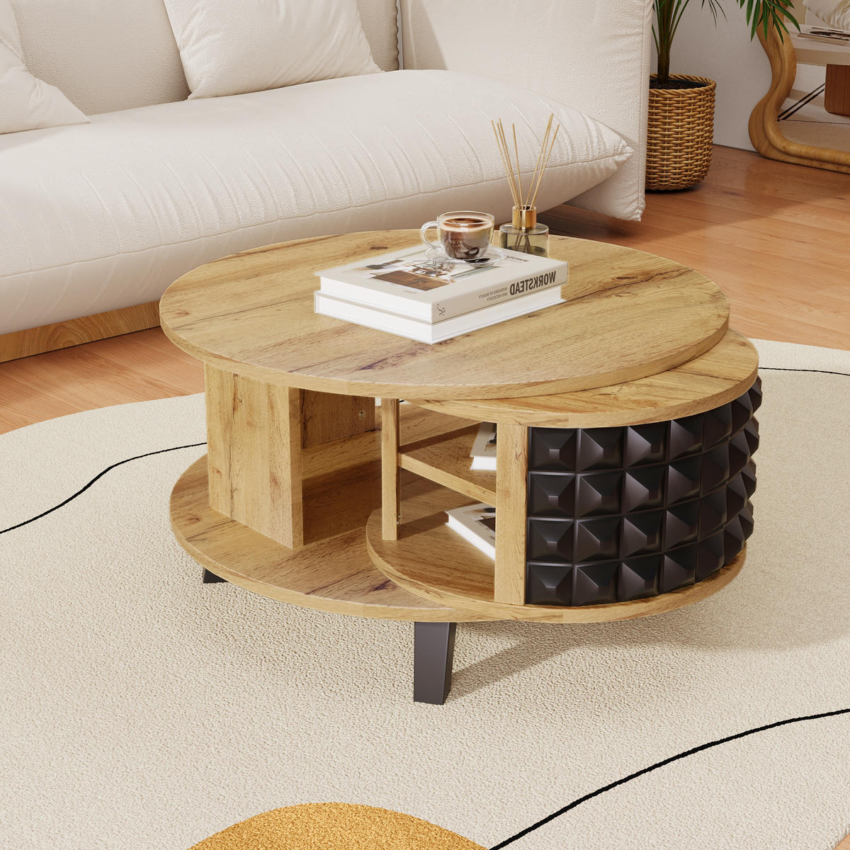 COUCHTISCH Holz und Schwarz 85,2/80/45,2 cm - Braun, Holzwerkstoff (85.2/80/45.2cm) - Urban Meuble