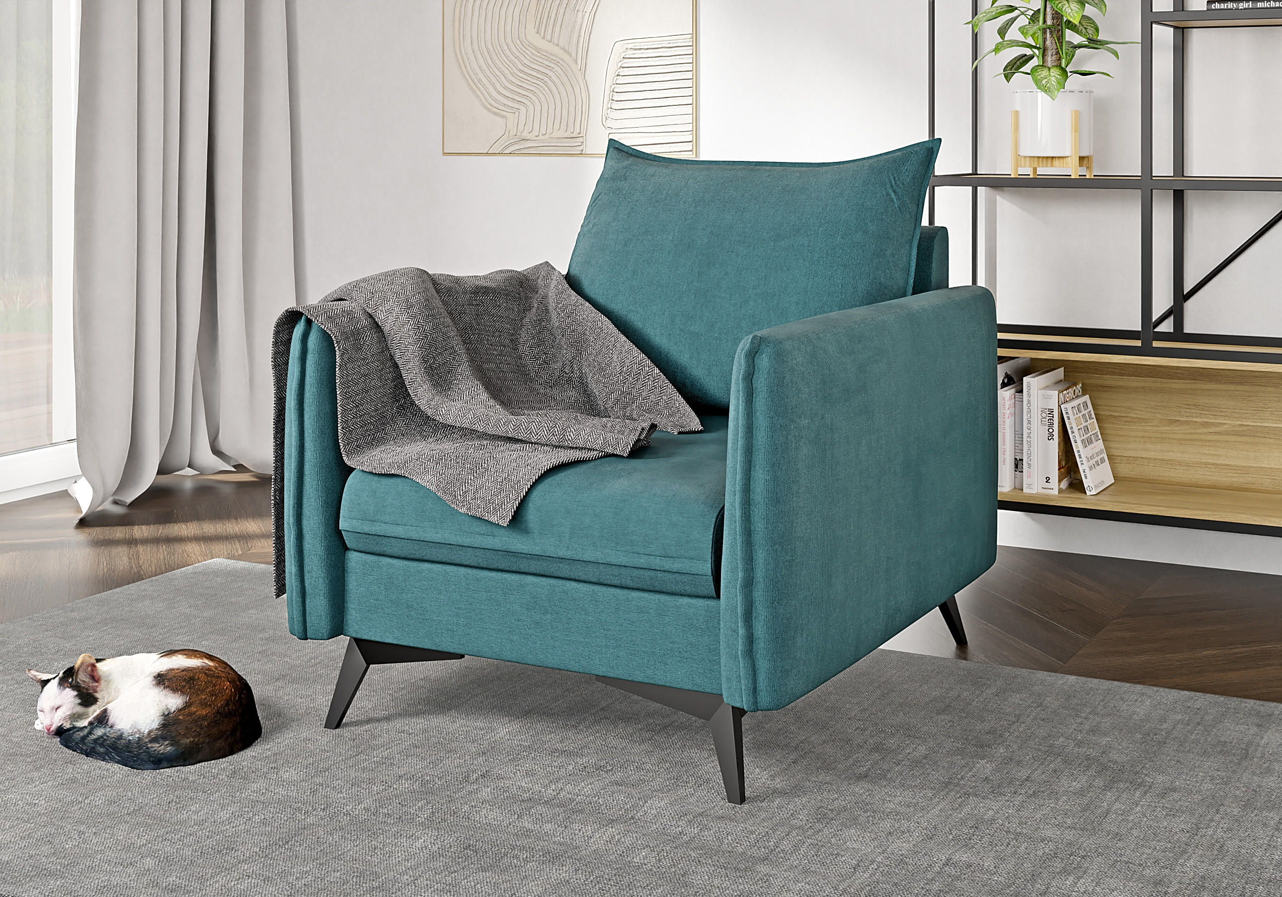 SESSEL Pulse Türkis Luxusmicrofaser - Türkis/Schwarz, Holz/Textil (74/86/31cm) - S-Style Möbel