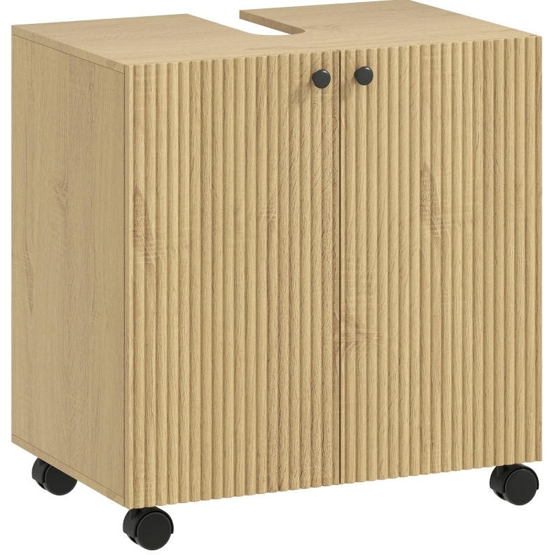 WASCHBECKENUNTERSCHRANK mit Rollen und Soft-Close Naturholz - Naturfarben, Holzwerkstoff (39.8/62/60cm) - Beauniv
