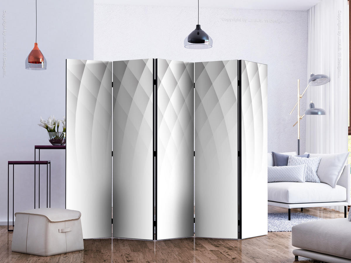 PARAVÁN Obojstranný 5-Dielny 225x172 cm Svetelná Štruktúra - biela, drevo/textil (225/172/3cm) - Muralo