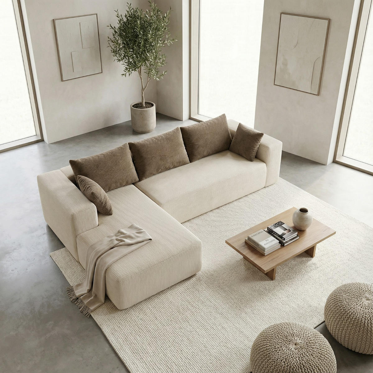 ECKSOFA Luna Weiß Sand 3-Sitzer Links - Weiß, Textil (267/175cm) - COCO Living