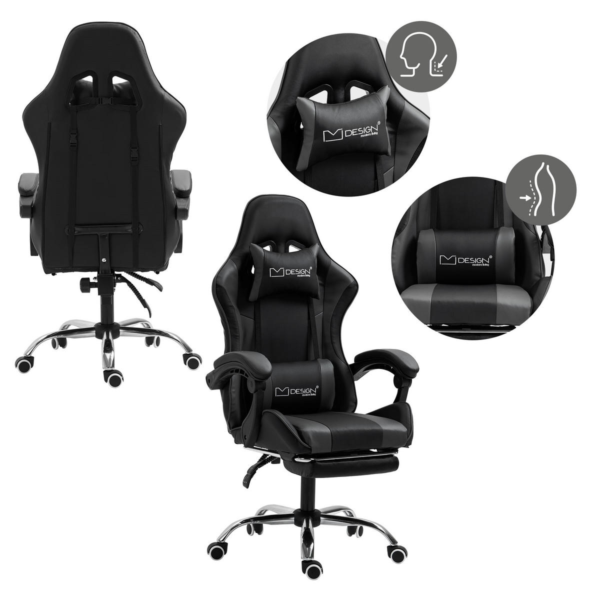 GAMING-STUHL schwarz grau - Schwarz, Metall (62/128/62cm) - ML-DESIGN