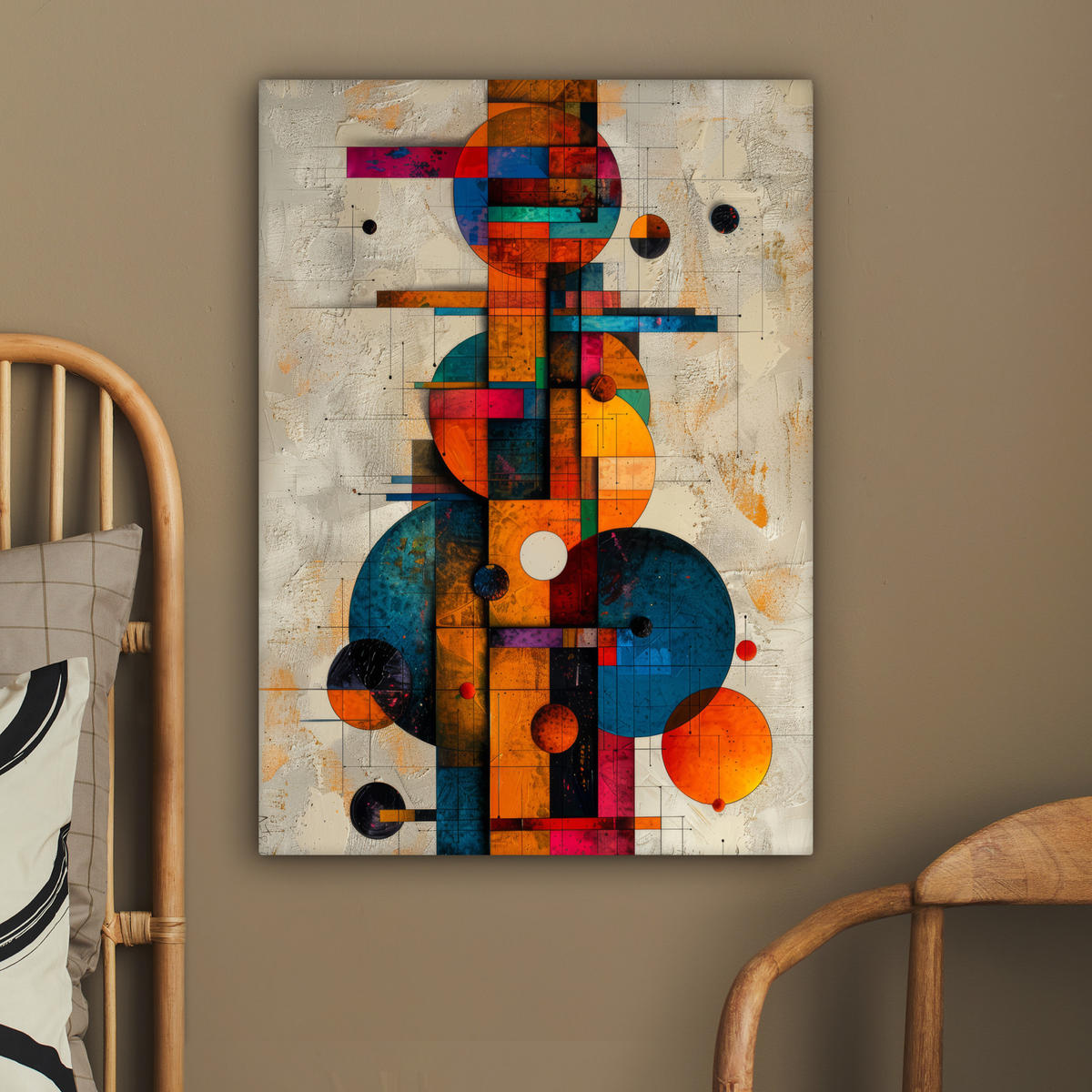 LEINWANDBILD - Vintage - Moderne Kunst - Orange - Geometrische Formen - 60x80 - Gemälde - Multicolor, Textil (60/80cm) - MuchoWow