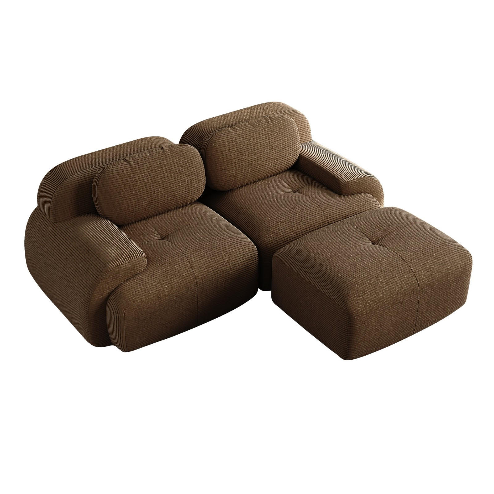 ECKSOFA aus weichem Kordelstoff, modular kombiniert mit gebogenen Armlehnen, Braun - Braun, Textil (208/70/178cm) - Kaket