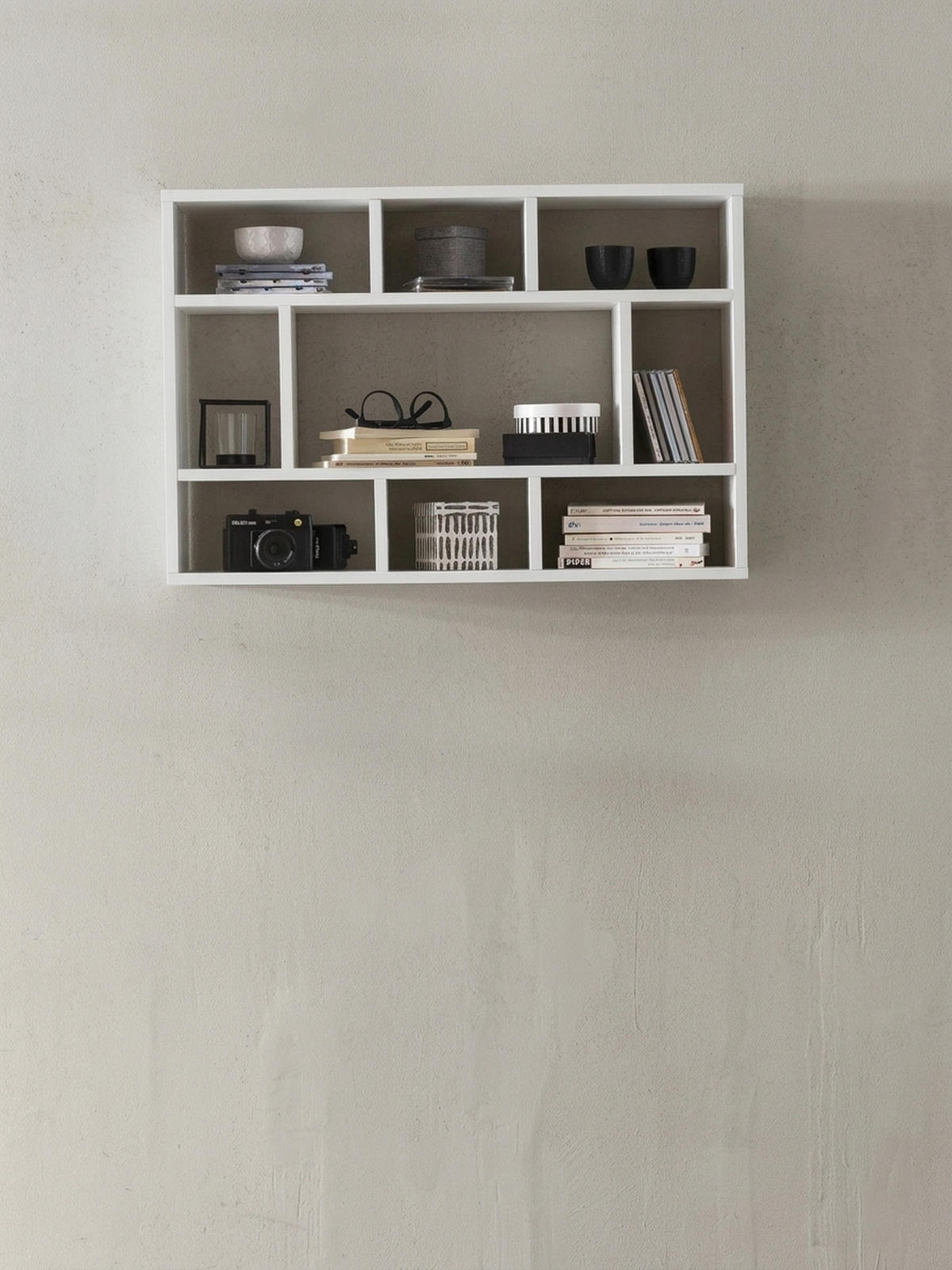 WANDREGAL MAGRA Spanplatte 9 Fächer Modern, Weiß 75x16x51 cm - Weiß, Holz (75/51/16cm) - KADIMA DESIGN