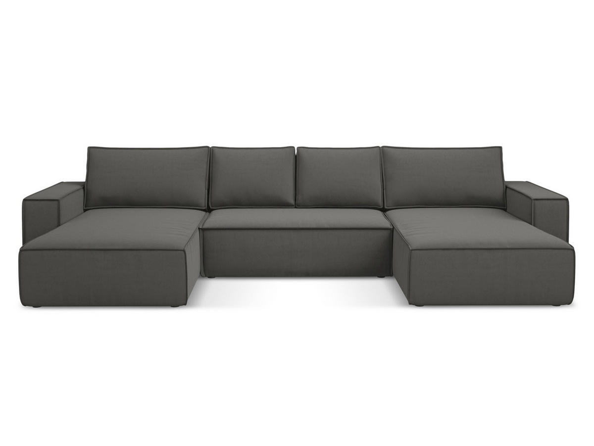 WOHNLANDSCHAFT Samt Stoff Grau - Dunkelgrau/Schwarz, Kunststoff/Textil (398/82/185cm) - Makamii