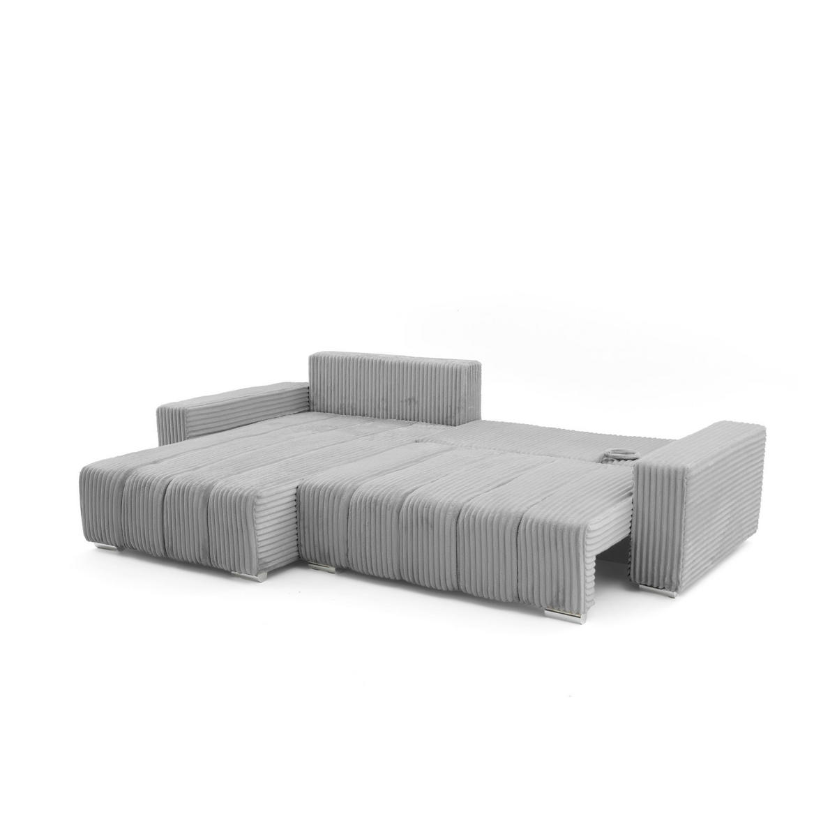 ECKSOFA PIANO L Links mit Schlaffunktion 137x234 Cord Grau - Silberfarben/Grau, Holz/Textil (278/178cm) - Muffo