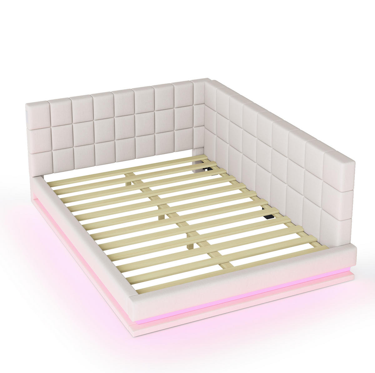 POLSTERBETT 140/200 cm aus Leinen mit LED-Lichtleiste und USB-Anschluss Beige - Beige, Leder (140/200cm) - Modenvie