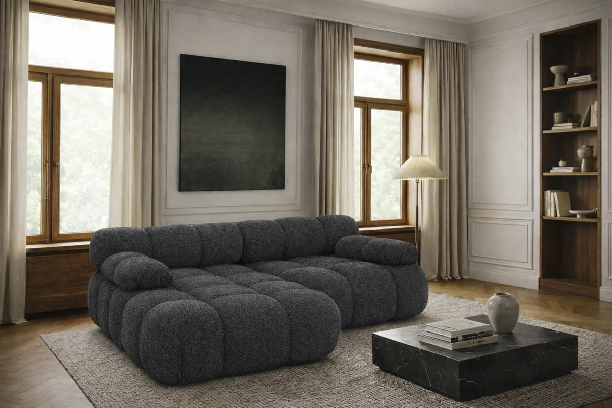 ECKSOFA L-form Mini Modular, Bouclé-Stoff Abriamo, Graphit, Links, Selia - Graphitfarben, Holz (190/160cm) - Kaiser Möbel
