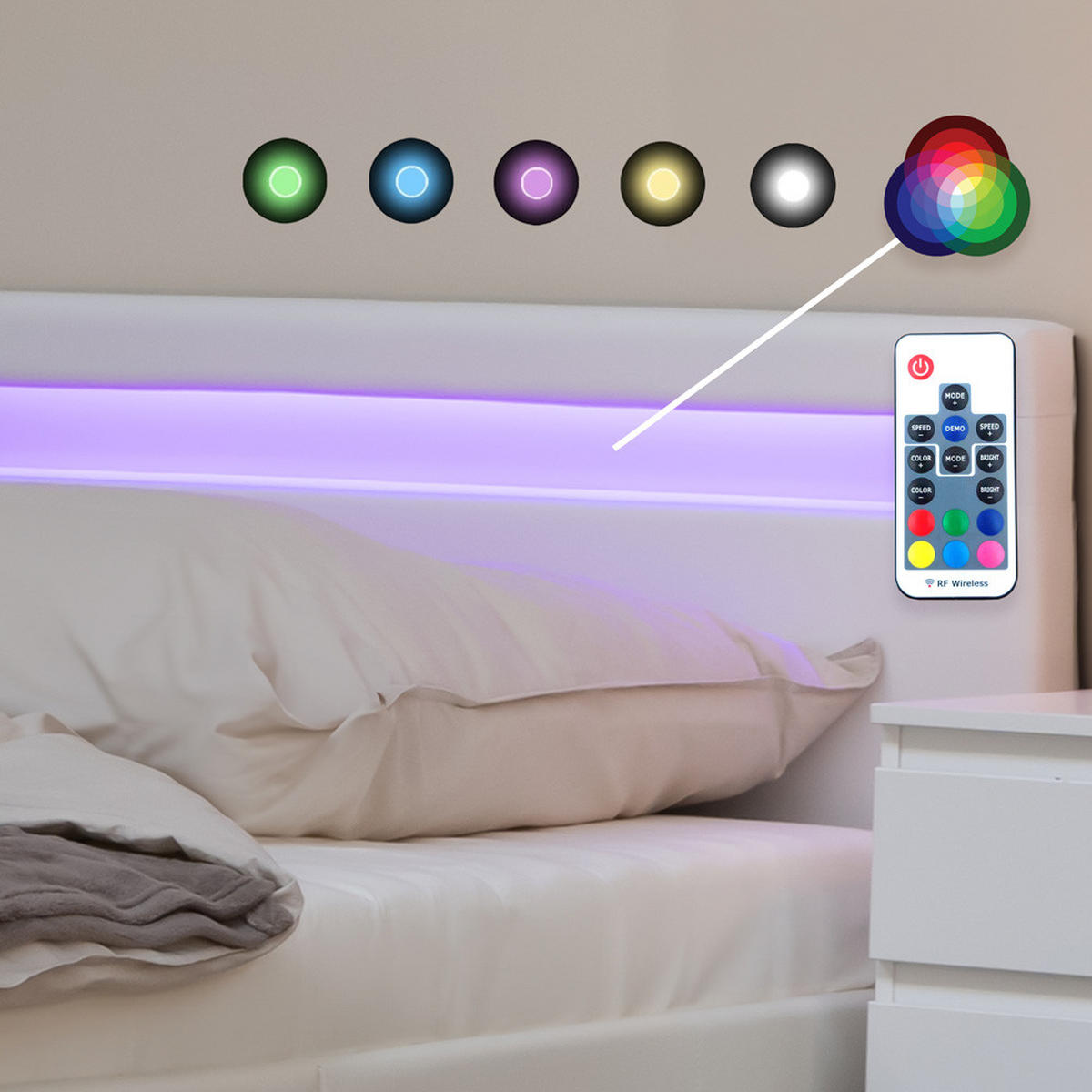 LED BETT ASTRO - Weiß, 140 x 200 cm - Weiß, Kunststoff - Home Deluxe
