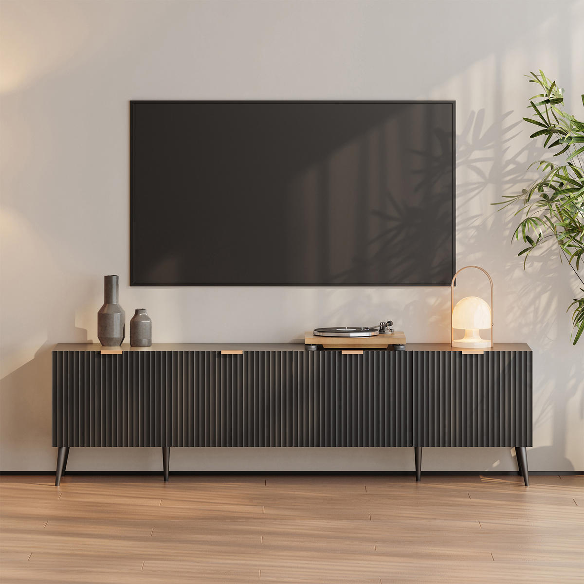 FERNSEHSCHRANK Nand - Schwarz, Holzwerkstoff/Metall (35/51/180cm) - [en.casa]